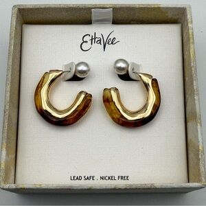 EttaVee Gold-Tone & Tortoise Resin Hoop Earrings | Boho Fashion